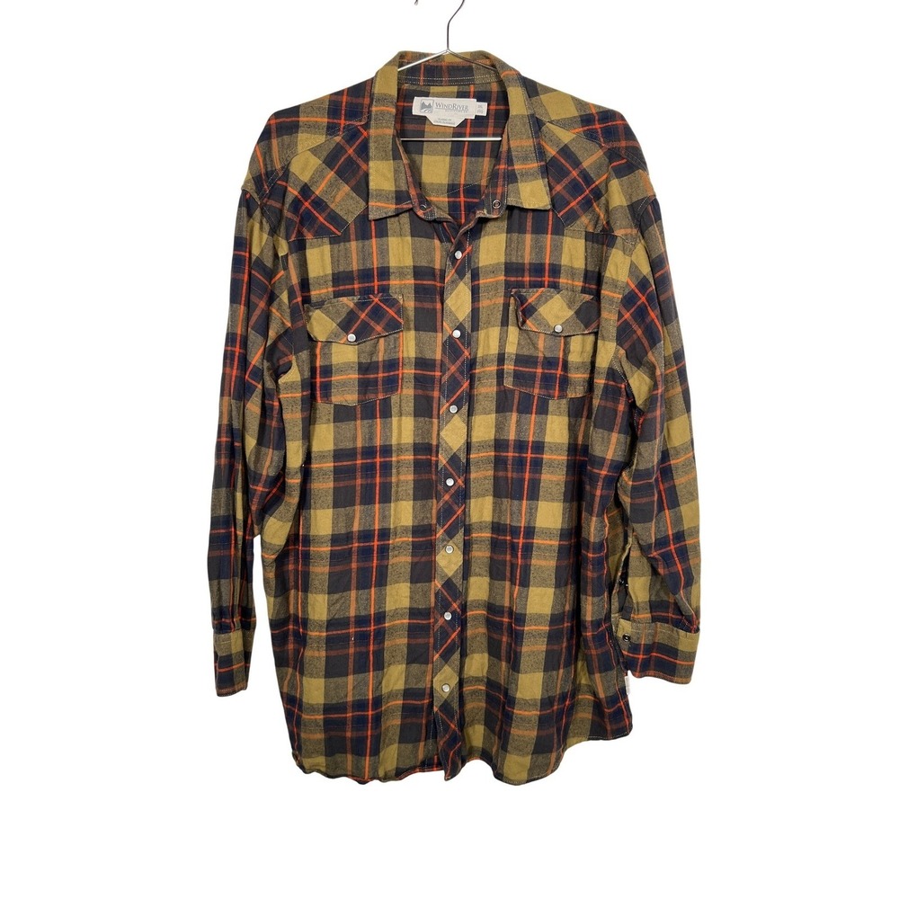 Brown Orange Plaid Button Up Classic Fit Western Pearl Snap Flannel Shirt 3XL